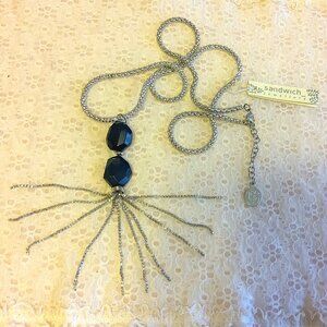 Vintage NEW sandwich jewellery Gray Beads Pendant VTG Silver Long Necklace